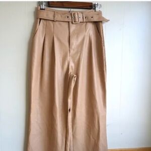 NWT 7 For All Mankind Vegan Leather Hi-Rise Belted Pants Cognac Size XS